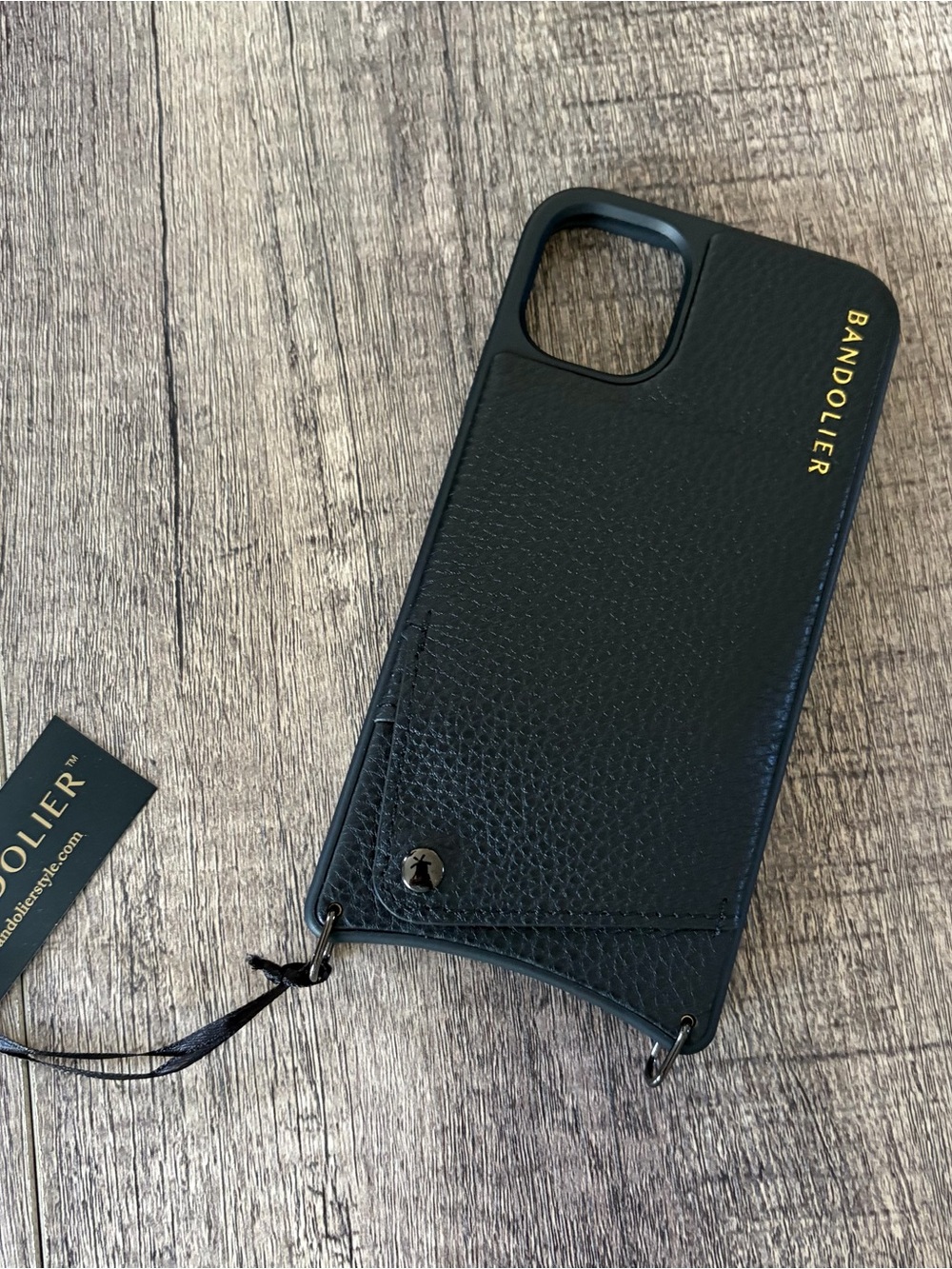 Bandolier Black Leather Phone Case with Card Slot